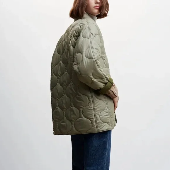 Mango MNG satin quilted padded blogger favorite puffer jacket water repellent - Picture 4 of 9